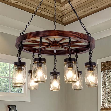 Wellmet Farmhouse Chandelier for Dining Room 30", 9-Light Rustic Wood ...