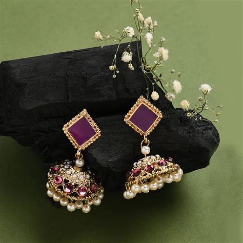 Buy Mauve Diamond Shape Jhumkas - Accessorize India