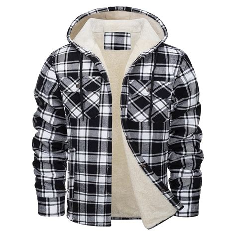 Hvyesh Men's Fleece Flannel Jackets Shirt Full Zip Plaid Hoodies Warm ...