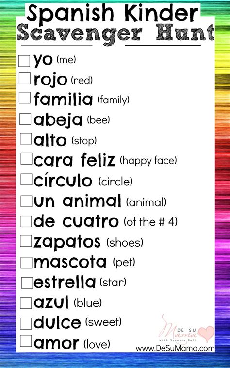 Photography scavenger hunt printable spanish activities for ...