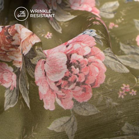Pickle Green Floral Digital Print Chanderi Fabric – Fabcurate