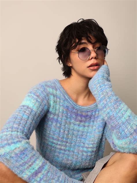 Blue Fuzzy Knit Pullover