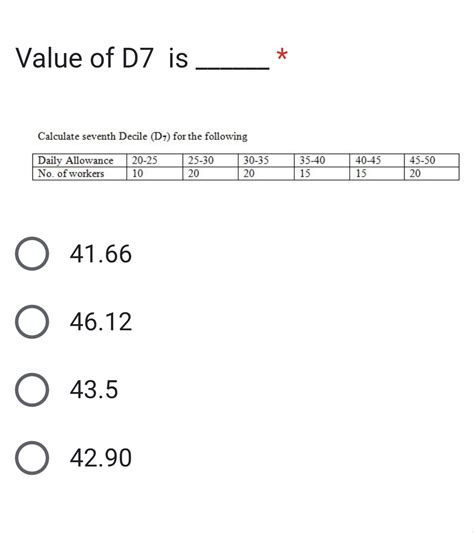 Calculate the seventh Decile (D7) for the following data: | Daily Allowa..