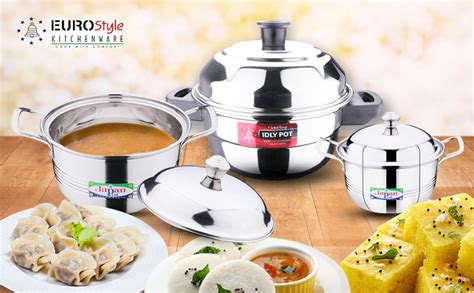 Eurostyle Stainless Steel Royal Idli Steamer with Lid, Steamer Section ...