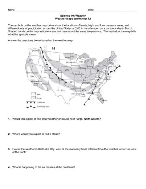 Reading A Weather Map Worksheets - Reading Worksheet Printable