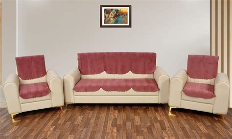 Yellow Weaves Velvet 5 Seater Quilted Sofa Cover and Chair Cover, Seat ...