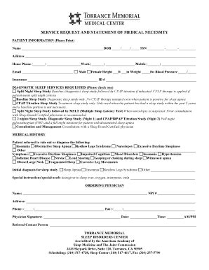 Fillable Online torrancememorial SERVICE REQUEST AND STATEMENT OF ...