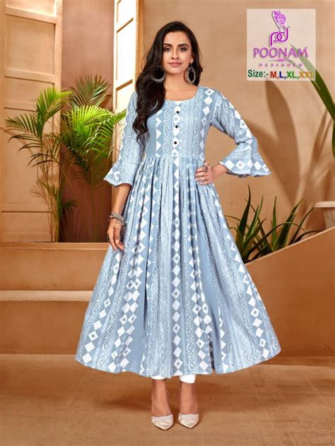 Poonam Crush Print 2 Designer Ethnic Wear Long Kurti : Textilecatalog