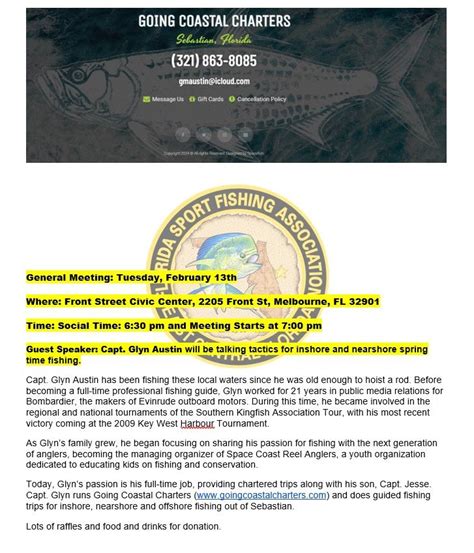 Guest Speaker: Capt. Glyn Austin will be talking tactics for inshore ...