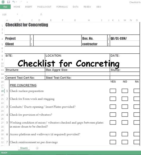 Image result for Pre Concrete Placement Checklist
