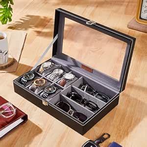 Amazon Basics Unisex Faux Leather Watch Organiser Box with 9 Slots | 6 ...