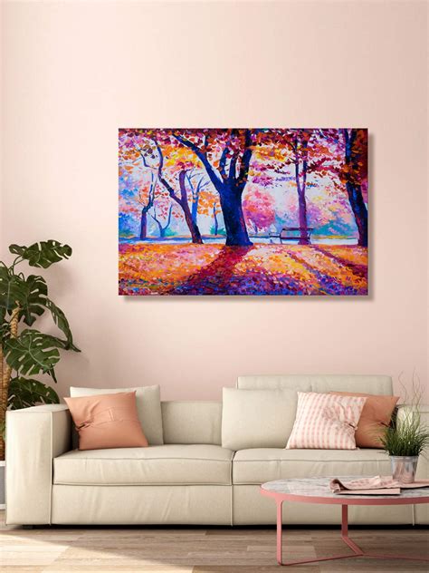 999STORE Wooden Stretched Framed Autumn Yellow Leaves Trees Branches ...