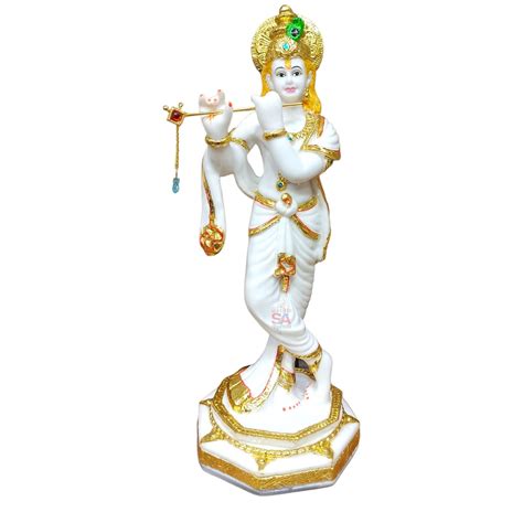 Buy S A GIFTS Home Decor Gold Foil Work Marble Idol Lord Krishna ...