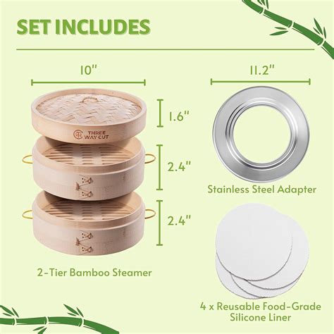 Buy Bamboo Steamer 10 Inch 2 Tier Wooden Basket With Handle, Ring ...