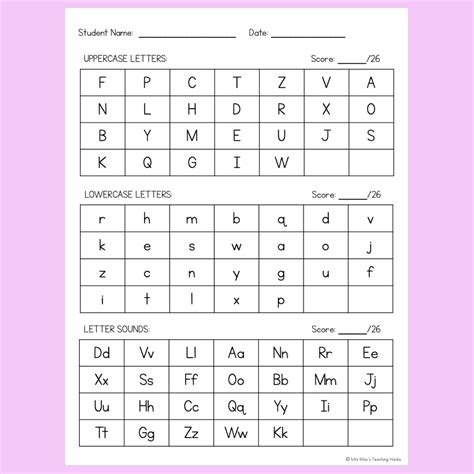Uppercase, Lowercase, Sound Letter Identification Assessment | Made By ...