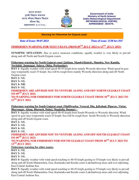 Fishermen-Marine-Forecast - Warning for Fishermen for Gujarat coast ...