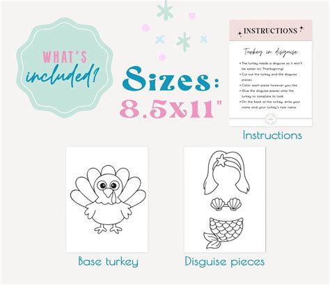 Disguise a Turkey, Turkey in Disguise Printable, Mermaid Turkey, Hide ...