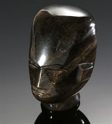 At Auction: Obsidian Onyx Carved Head Mayan Aztec Incan Figure