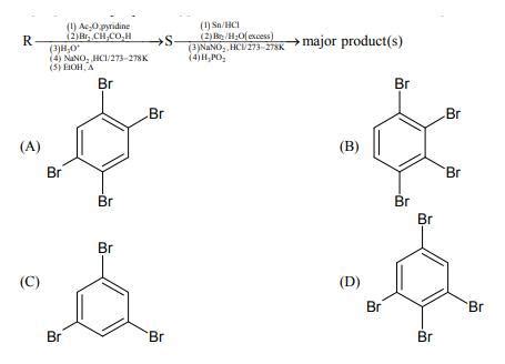 Aniline reacts with mixed acid (conc. HNO₃ and conc. H₂SO₄) at 288 K to ...