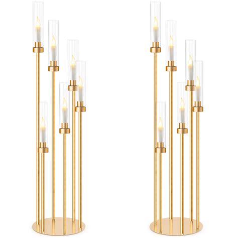 Suclain 2 Sets Floor Candelabra 6 Arms 46 Inch Tall Gold Metal Candle ...