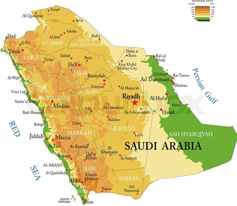 Saudi Arabia physical map | Stock vector | Colourbox