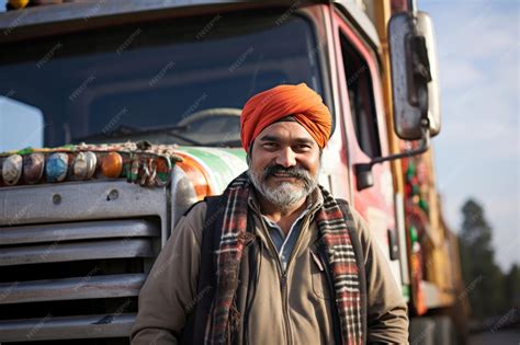 Premium AI Image | Indian happy hardworking truck driver standing in ...