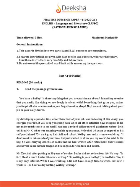 Image result for CBSE Class 10 English Sample Paper