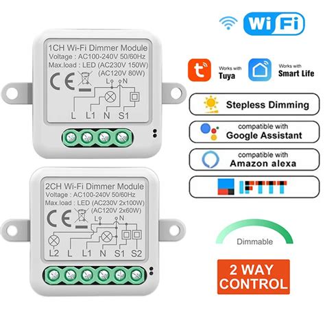 Tuya wifi zigbe wireless 100v 240v 10a 1/2gang module mini dimmer ...