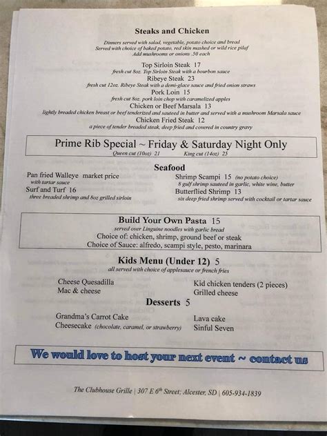 Menu at The Clubhouse Grille, Alcester