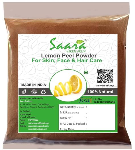 Saara HERBAL FRESH Lemon Peel Powder, 100g, Jambiri Peel Powder, Nimbu ...