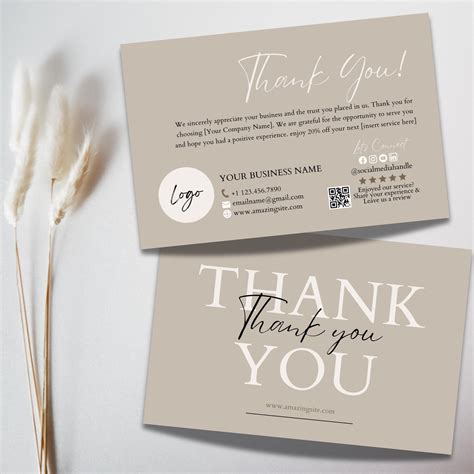 Business Thank You Card Template: Minimalist Design (Canva Editable ...