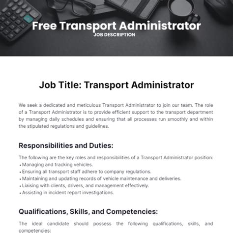 Transport Administrator Job Description - Edit Online & Download Example