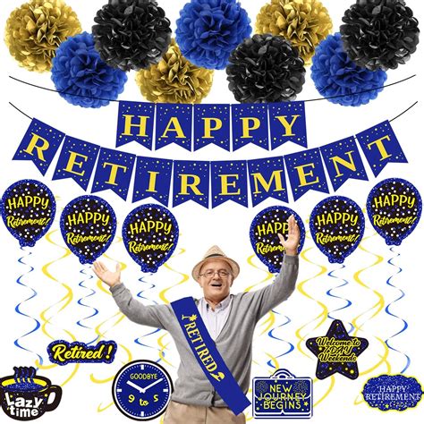 Buy Retirement Decorations Men Blue Gold Happy Retirement Party ...