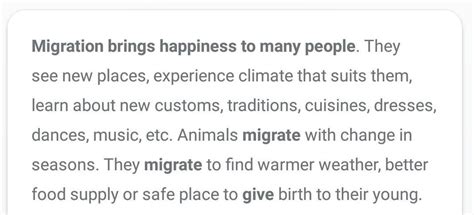 migration brings happiness to many people explain with two examples ...