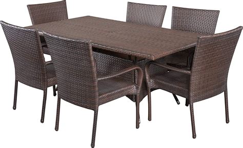 DEVOKO 7 Piece Patio Furniture Dining Set, Rattan Dining Table and ...