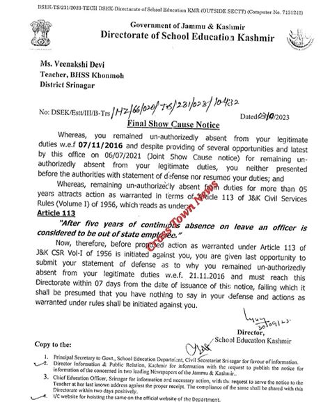 J&K Govt serves "Final Show Cause Notice" to Govt Teacher for ...