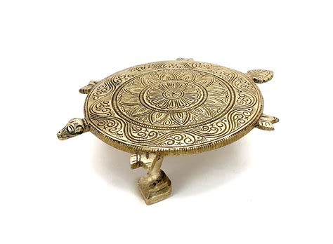 Two Moustaches Tortoise Design Ethnic Carved Brass Pooja Chowki for ...