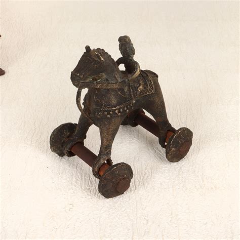 Buy Vintage Brass Horse on Wheels Statue online | IndianShelf