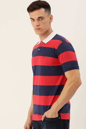 Peter England Casuals Polo T-Shirts, Men Red Stripe Polo Neck Polo T ...