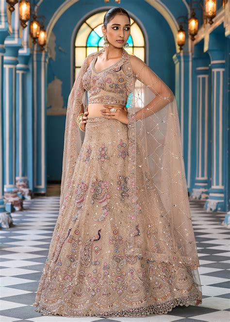 Light Purple Embroidered Net Lehenga – Zari Banaras