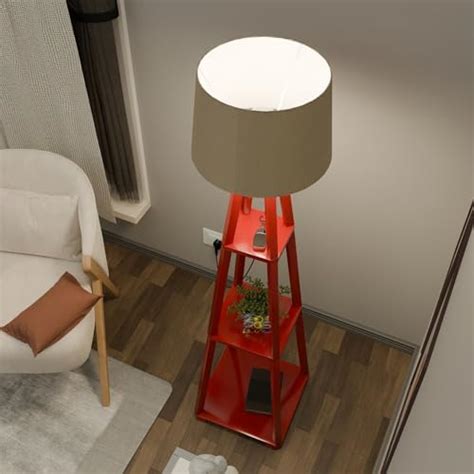 Brown Art SHOPPEE Floor Lamp with Shelves, Standing Lamp with Bulb ...