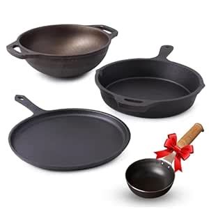 Buy The Indus Valley Pre-Seasoned Cast Iron Cookware Set | Tawa(25.2cm ...