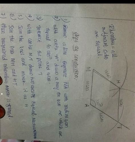 Construct a rhombus MATH AT IS 4cm and angle MAT is 120 degrees ...