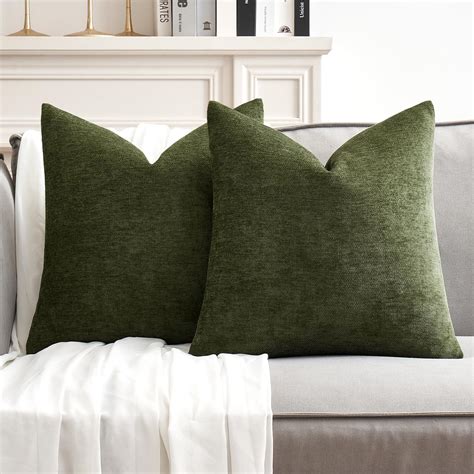 Amazon.com: MIULEE Pack of 2 Olive Green Decorative Pillow Covers 18x18 Inch Soft Chenille Couch ...