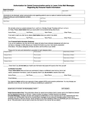 Fillable Online Authorization for Verbal Communication and/or to Leave ...