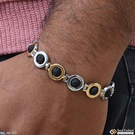 Premium Gold Plated Dual Silver Golden Color Round Bracelet With Rudra ...