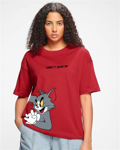 Buy Women's Red Tom Chase Graphic Printed Oversized T-shirt Online at Bewakoof