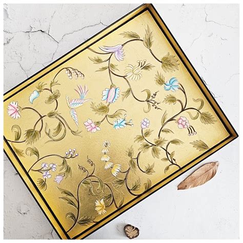 Buy HAND PAINTED - SERVING TRAY RECTANGLE SLIM - GOLDEN LEAF Online at ...
