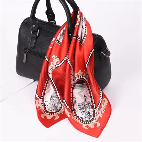 Red Square Silk Scarf Women Fashion Female Ladies Scarf Summer Bandana ...