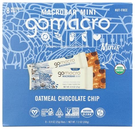 GoMacro Organic Gluten Free Macro Mini Bars Oatmeal Chocolate Chip -- 8 ...